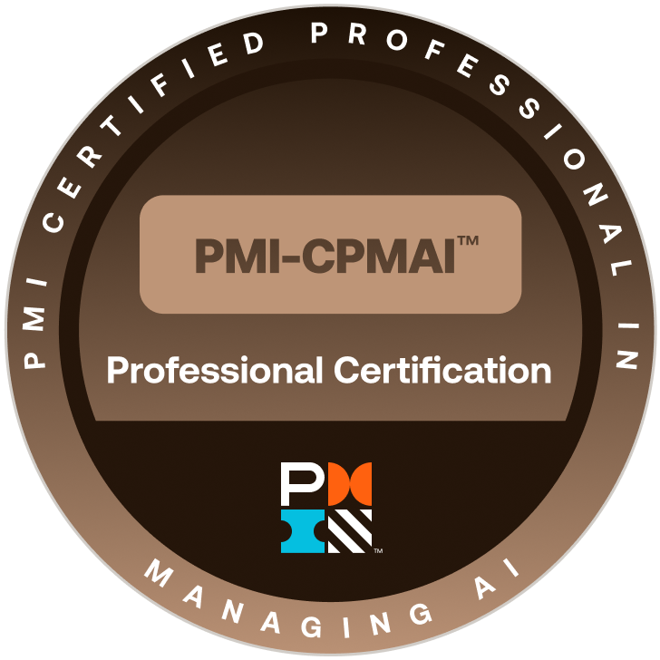 PMI Certified Professional in Managing AI (PMI-CPMAI) certification digital badge. Verify on Credly (opens in a new tab)